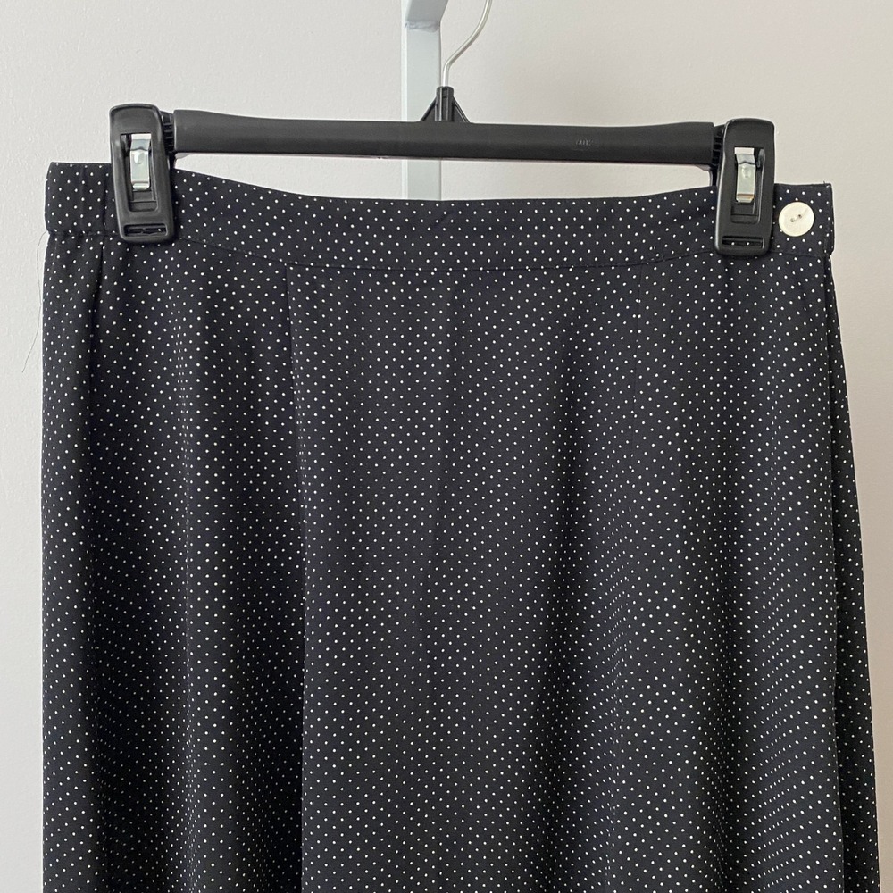 Liz Claiborne S Black Polka Dot Midi Skirt Chiffon Flowy A-Line Career Classic - Picture 2 of 6